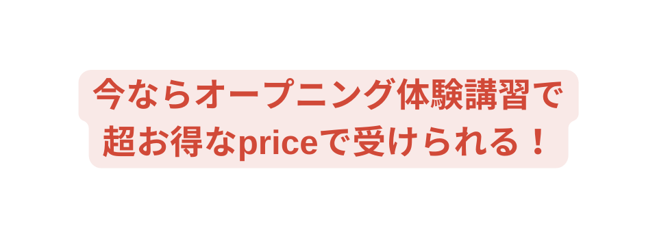 今ならオープニング体験講習で 超お得なpriceで受けられる